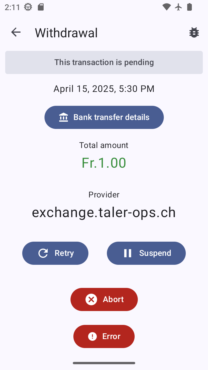 Wallet showing wire transfer instructions